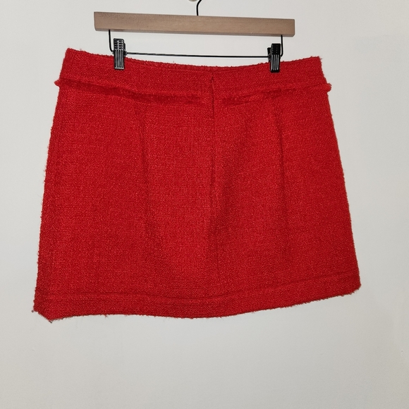 JCrew Red Tweed Mini Skirt Size 14 Pockets Gold Buttons Bv900 Old Money Twee Nwt - Picture 4 of 9
